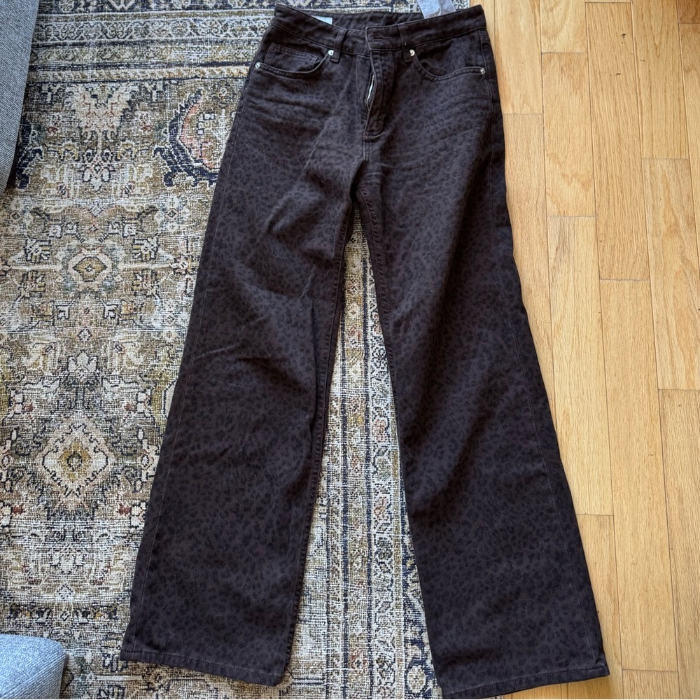 Zara Brown High-Rise Jeans with Cheetah Detail